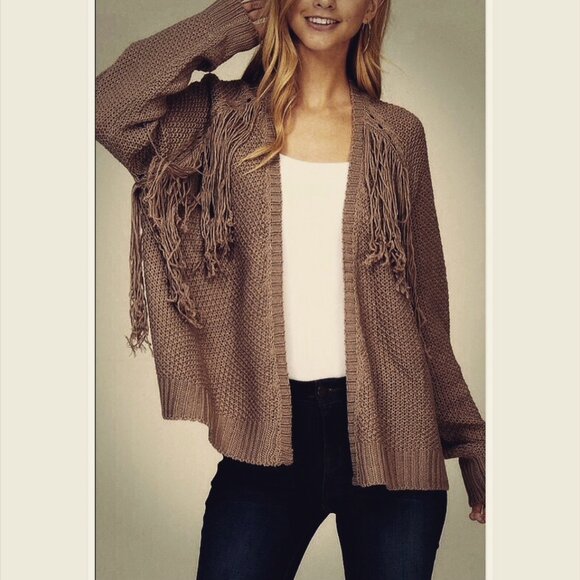 Classic Boho Open Front Fringe Cardigan Sweater - Picture 6 of 7